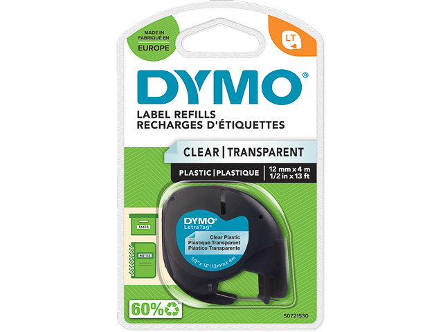S0721530 DYMO 12mm BLACK-CLEAR plastic tape 4m 1