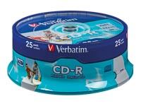 VERBATIM CDR80 700MB 52x IW (25) SP 43439 spindle inkjet printable ID