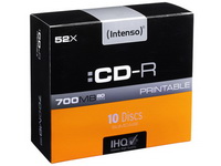 INTENSO CDR80 700MB 52x IW (10) SC 1801622 Slim Case inkjet printable