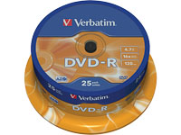 VERBATIM DVD-R 4.7GB 16x (25) SP 43522 Spindel matt silber