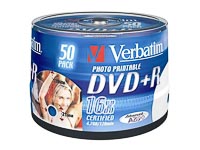 VERBATIM DVD+R 4.7GB 16x IW (50) SP 43512 Spindel inkjet printable