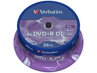 VERBATIM DVD+R DL 8.5GB 8x (25) SP 43757 spindle matt silver